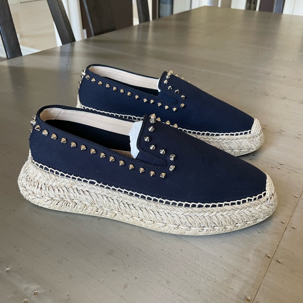 Christian louboutin linen espadrille flats espaboat sz 39 blue